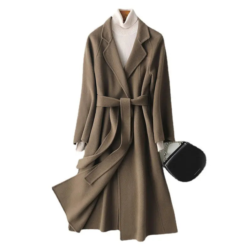 Reversible Cashmere Coat Women's Mid-length Loose Over Knee Coat hercurva