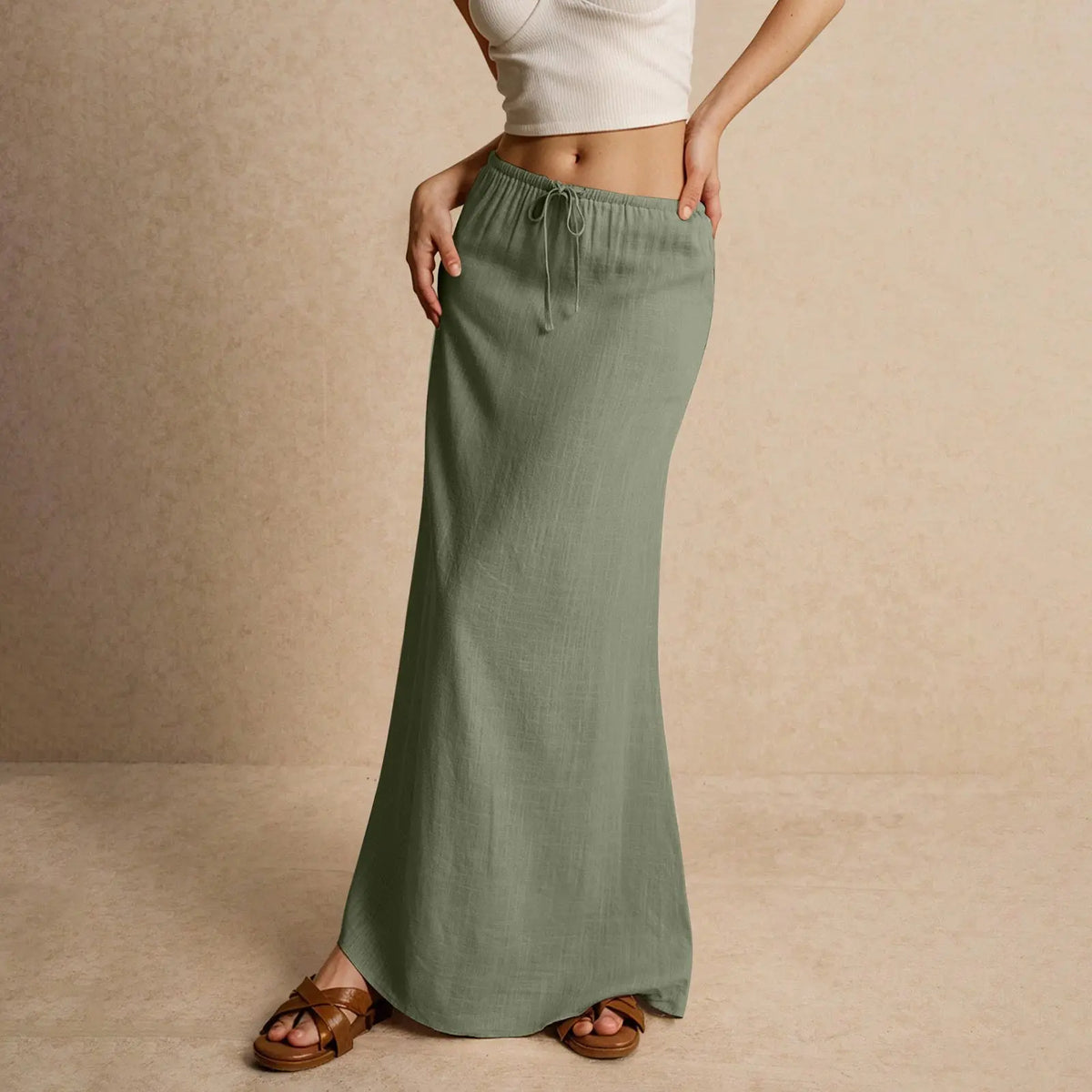 Women's Solid Color Drawstring Elastic Waist Skirt hercurva