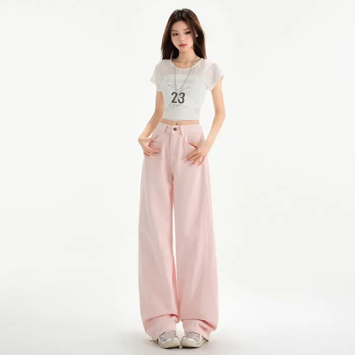 Cherry Blossom Wide Leg Draping Mop Jeans hercurva