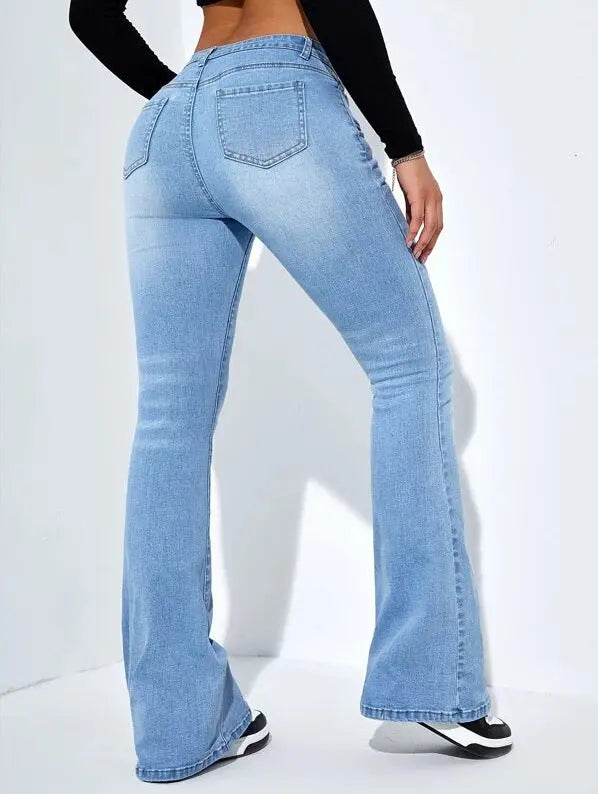 Women's Slim-fit Jeans Pants With Flared Design Fashion Casual High Waist Stretch Trousers hercurva