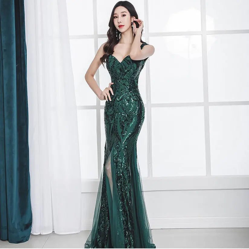Fishtail Long Summer Sequins Sling Evening Dress Banquet hercurva