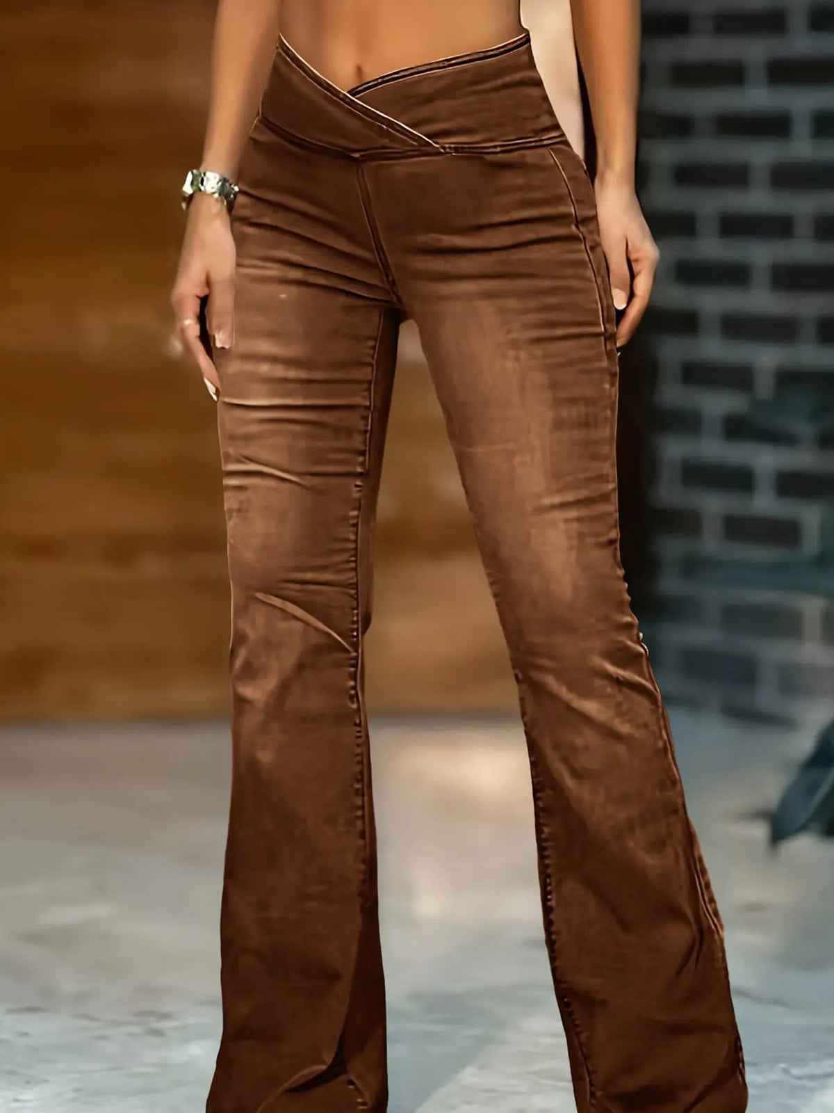 High Imitation Denim Bell-bottom Pants Cross-border Hip Lifting European And American Women Bell-bottom Pants hercurva