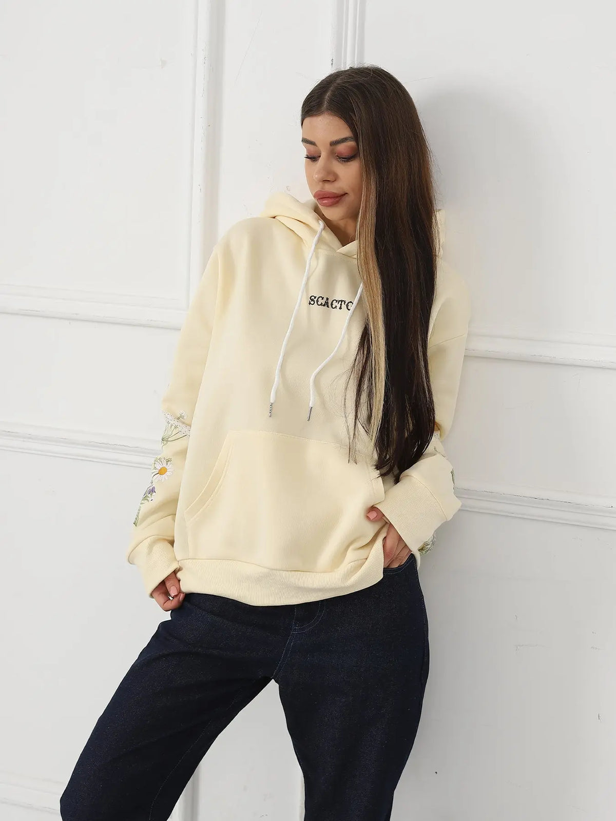 Women's Solid Color Floral Long Sleeved Sweatshirt hercurva