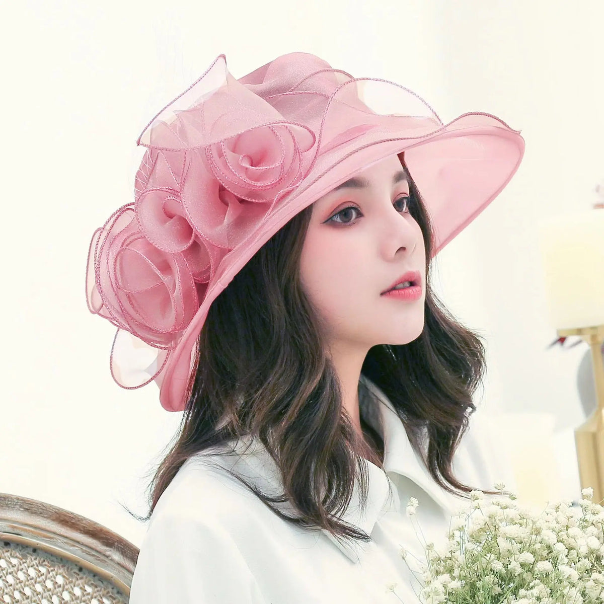 Women's Sun Hat Mesh Bowler Hat Organza Summer Sun Hat hercurva