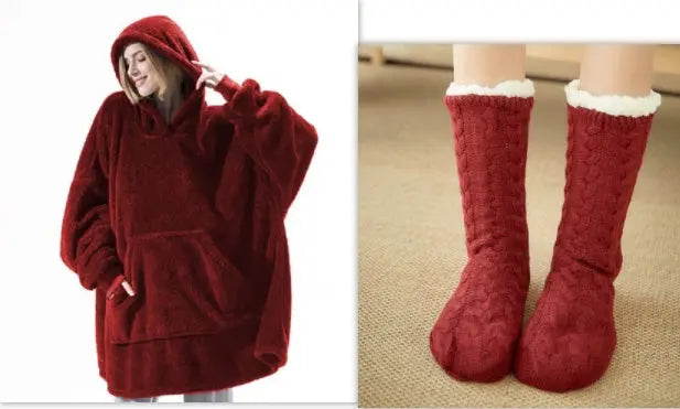 Hoodie Sweatshirt With Big Pocket Tops Sweater Comfortable Loose Double-Sided Fleece Thicker Wearable Blanket hercurva