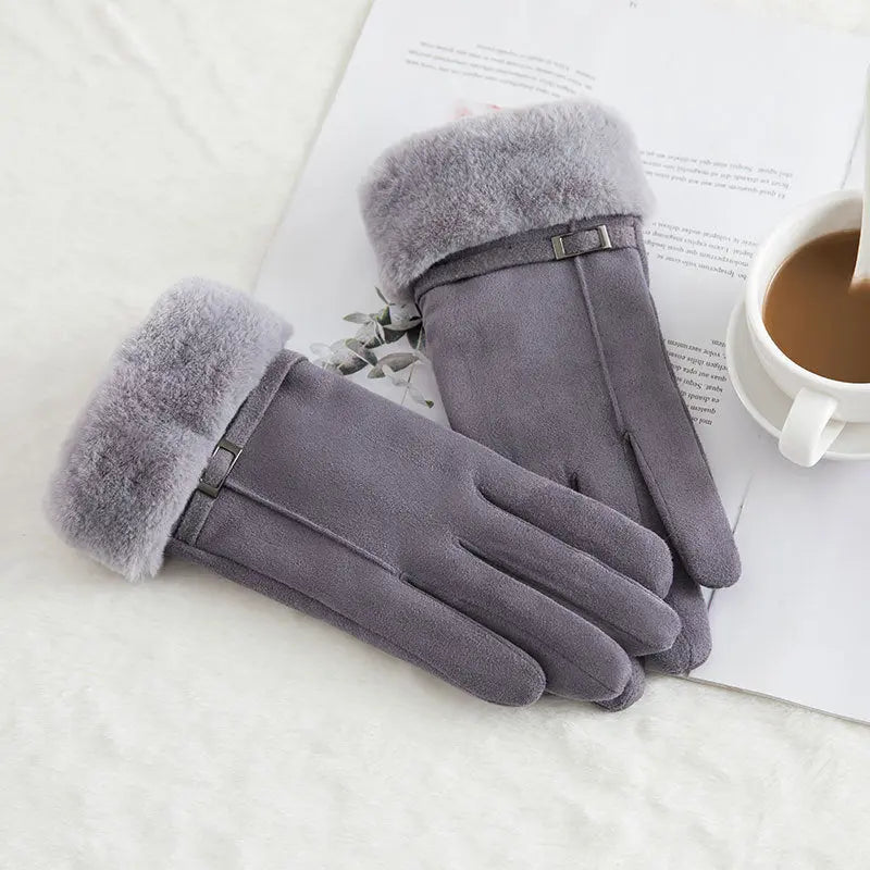 Women's suede winter wool warm gloves hercurva