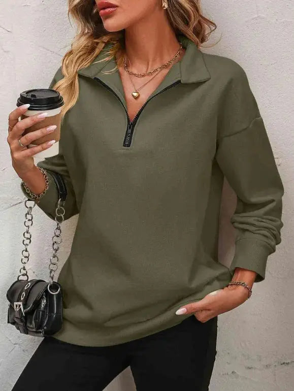 Women's Fashion Half Long-sleeve Zipper Sweatshirt Fashion Pullover hercurva