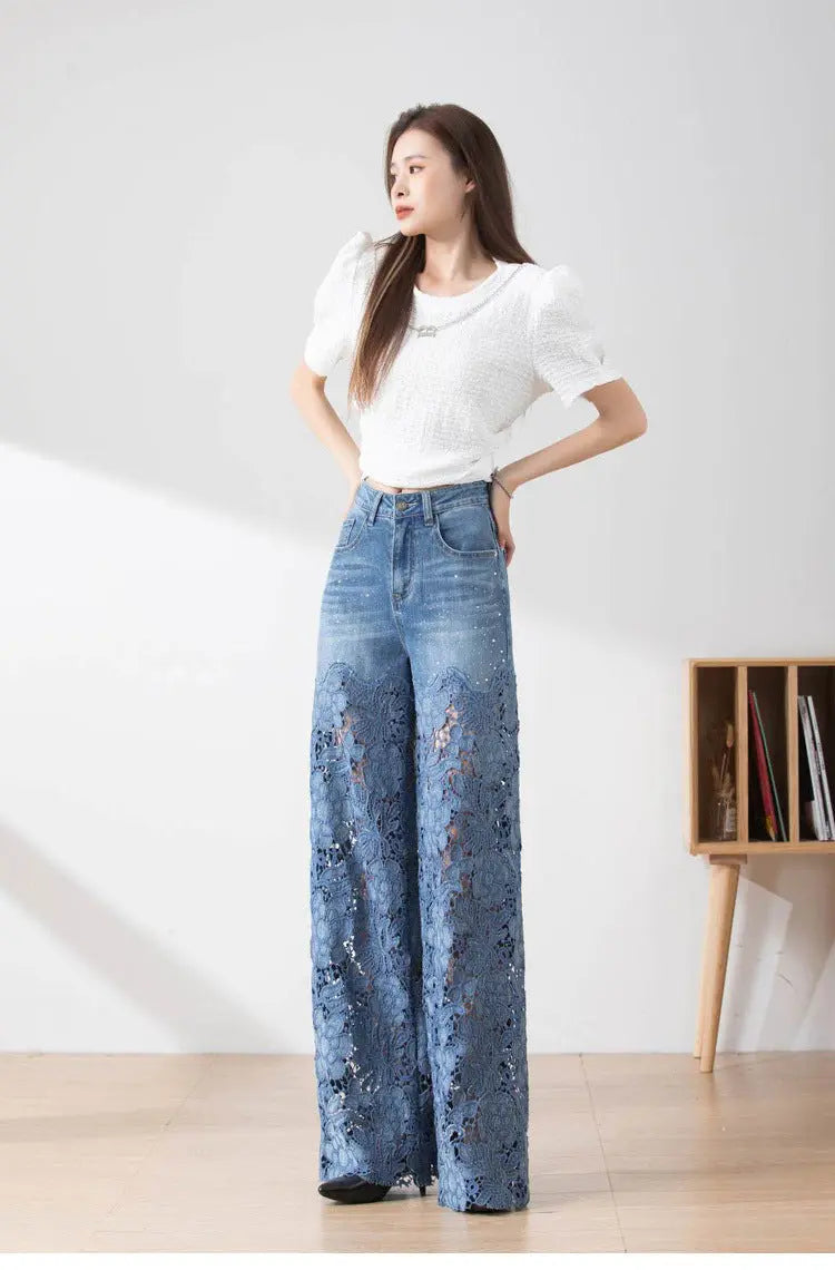Women's Stitching High Waist Wide Leg Pants hercurva