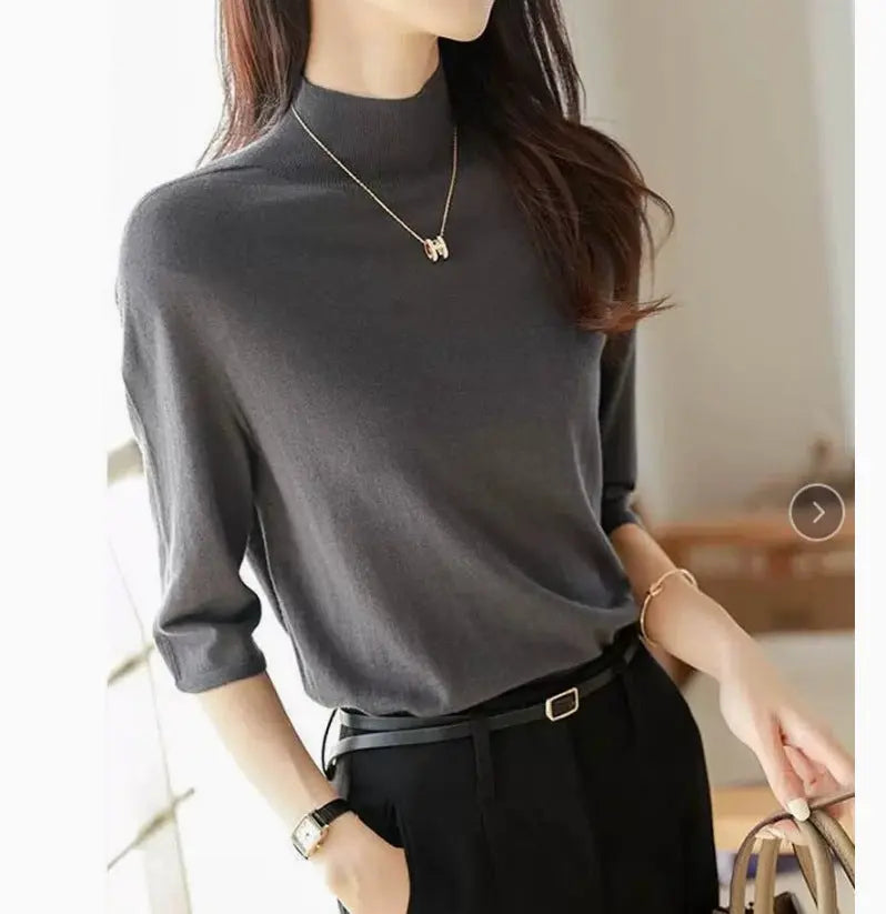 Women's Mid-sleeve Top, Base Layer, Thin Sweater hercurva