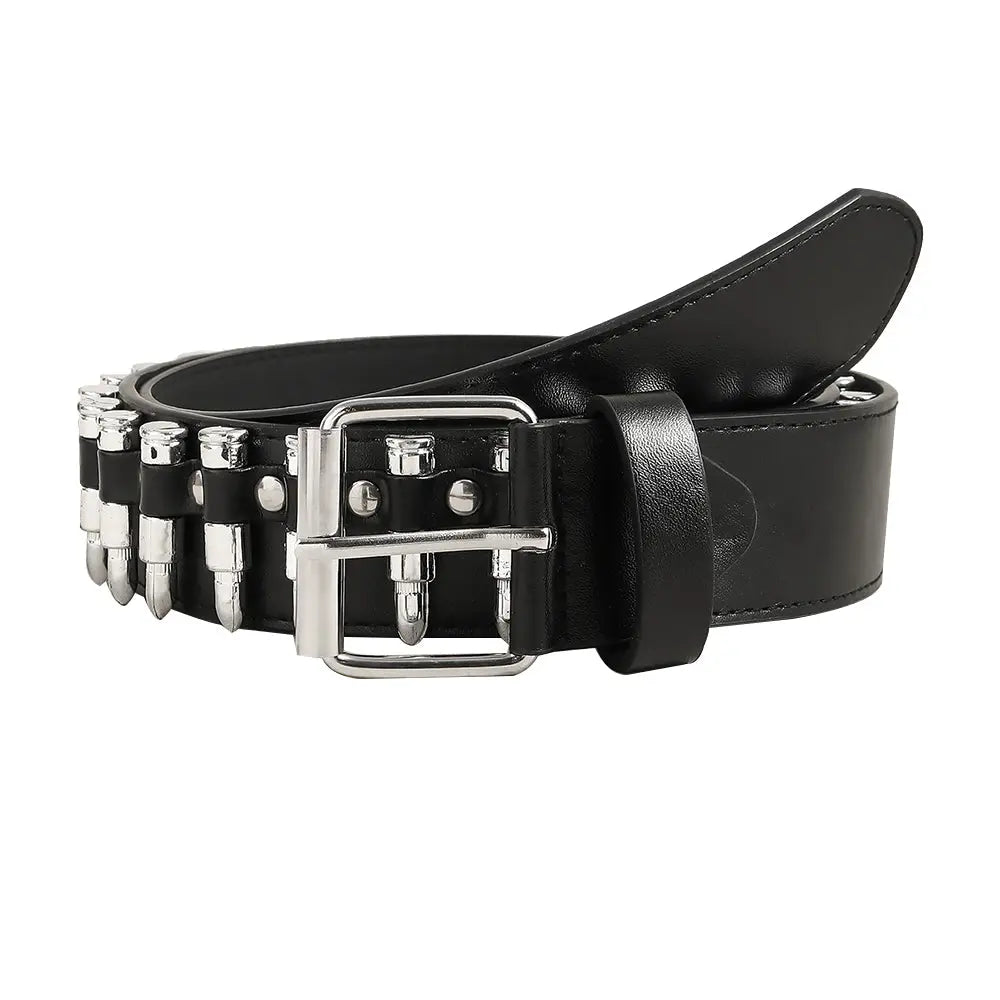 Rivet Belt Rock Trend Punk Bullet Black Belt Men And Women Personality Fashion Hip-hop Accessories hercurva
