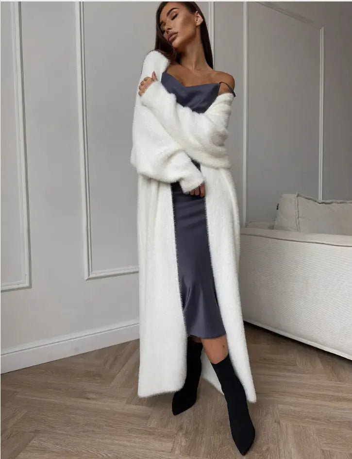 Imitation Mink White Sweater Cardigan Coat Women's Loose hercurva