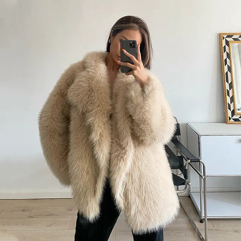 Lapel Leather Fur Coat Women's Artificial Wool Clip Coat hercurva