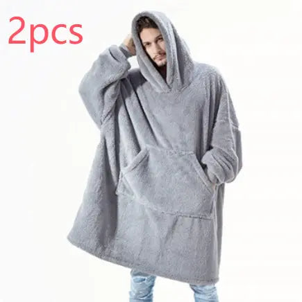 Hoodie Sweatshirt With Big Pocket Tops Sweater Comfortable Loose Double-Sided Fleece Thicker Wearable Blanket hercurva