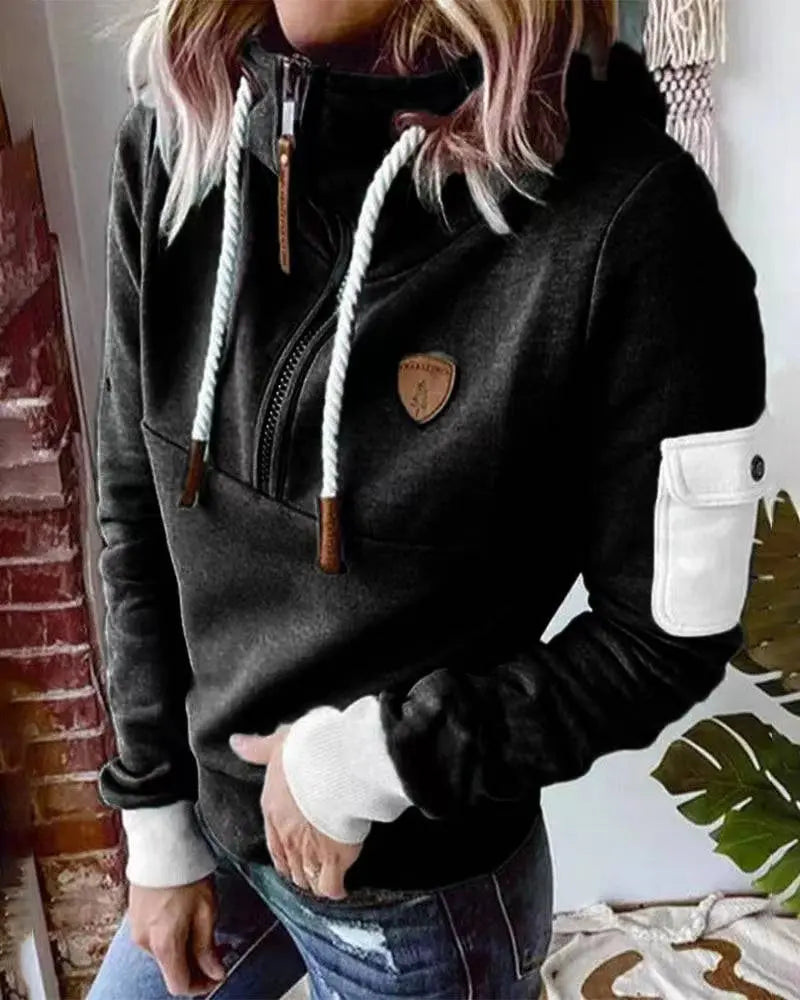 Half Zipper Patchwork Sweater Women hercurva