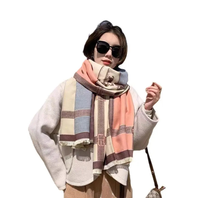 Korean Style Contrast Color Artificial Cashmere Scarf Women's New Winter hercurva