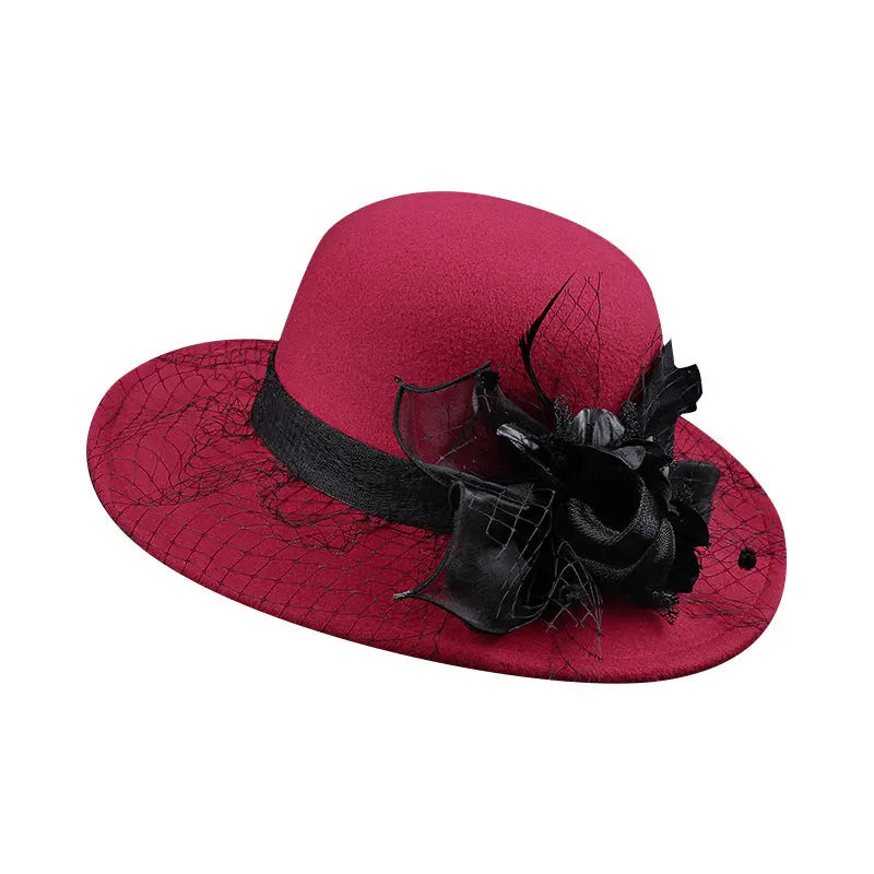 Net Yarn Flowers Woolen Basin Hat Female European And American French Hepburn Style hercurva