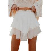 Tulle Chiffon Fake Two-layer Skirt Women Loose High Waist Solid Color Short Skirt hercurva