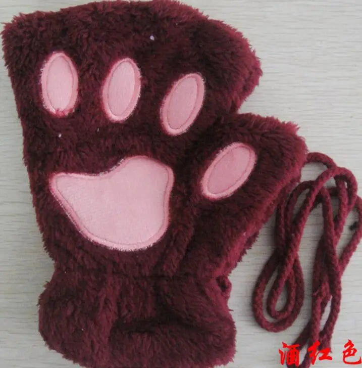 Winter Lovely Half Cover Paw Bear Cat Claw Gloves Short Finger hercurva