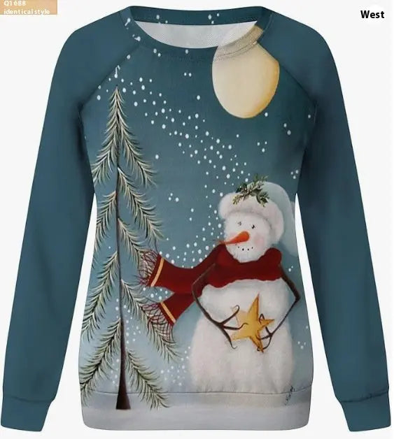 Christmas European And American Women Printed Crew Neck Sweatshirt hercurva