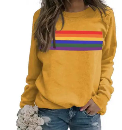 Color Striped Print Round Neck Pullover Long Sleeve Sweater hercurva