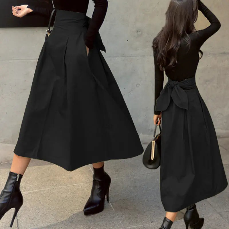 A-line Umbrella Super Fire Bow Big Swing Slim Waist Long Skirt hercurva
