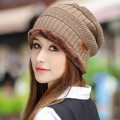 Knit Hat Female Winter ThickeningCap Warm Earmuffscap Head Outdoor Cycling Korean Version Of The Tide Collar Wool Hat hercurva