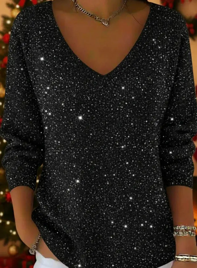 New Drop-shoulder V-neck Long-sleeve Printed Women's Pullover hercurva