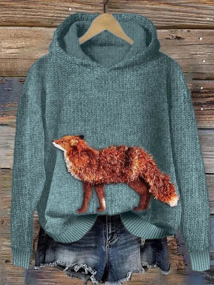 Animal Print Hooded Women's Sweater hercurva