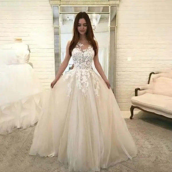 Women Wedding Dress Sleevless Flowers Lace Dress hercurva
