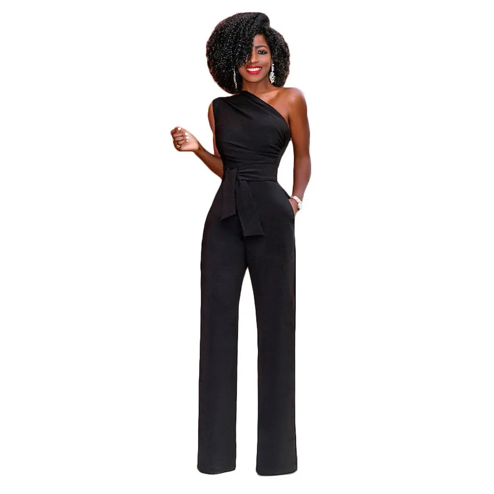 Solid color slant collar button up Jumpsuit hercurva