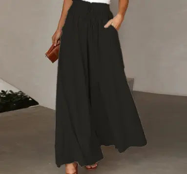 Women's Fashion Wide Leg Elastic Waistband Wide Leg High Waist Long Dress Pants hercurva
