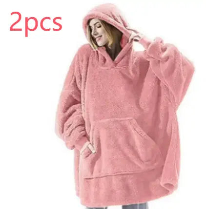 Hoodie Sweatshirt With Big Pocket Tops Sweater Comfortable Loose Double-Sided Fleece Thicker Wearable Blanket hercurva