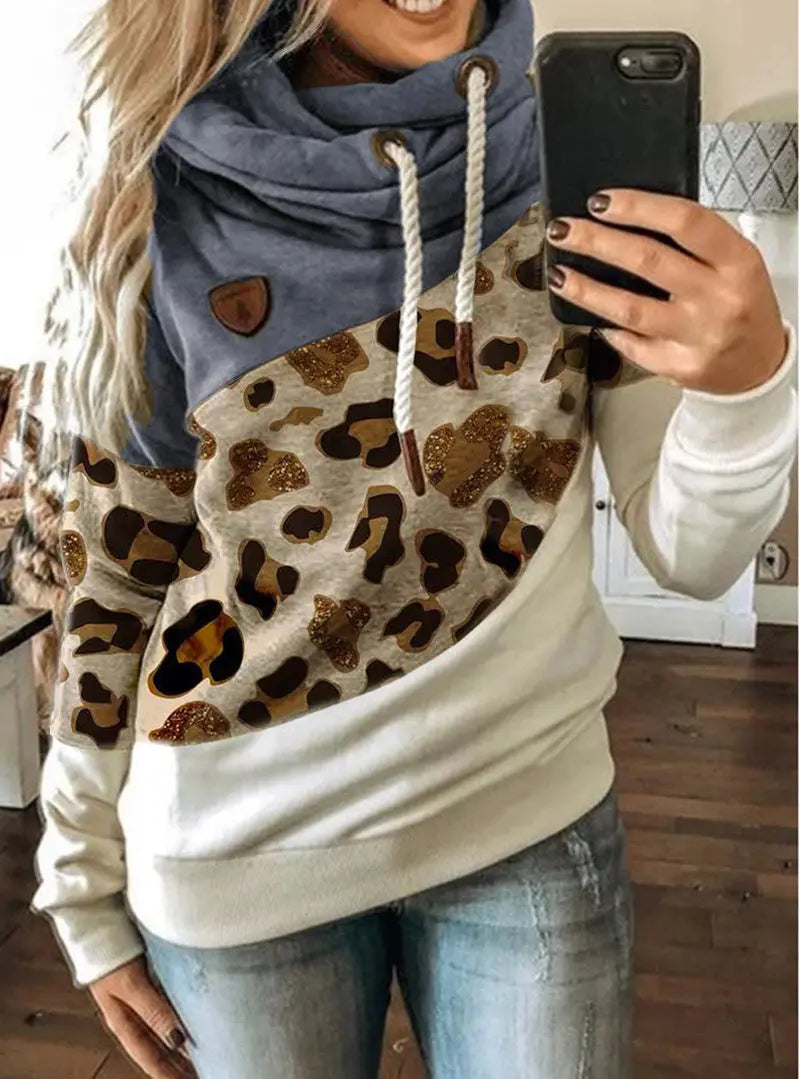 Printed stitching hooded fleece loose sweatshirt hercurva