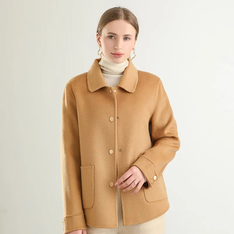 Autumn And Winter New Polo Collar Solid Color Coat For Women hercurva