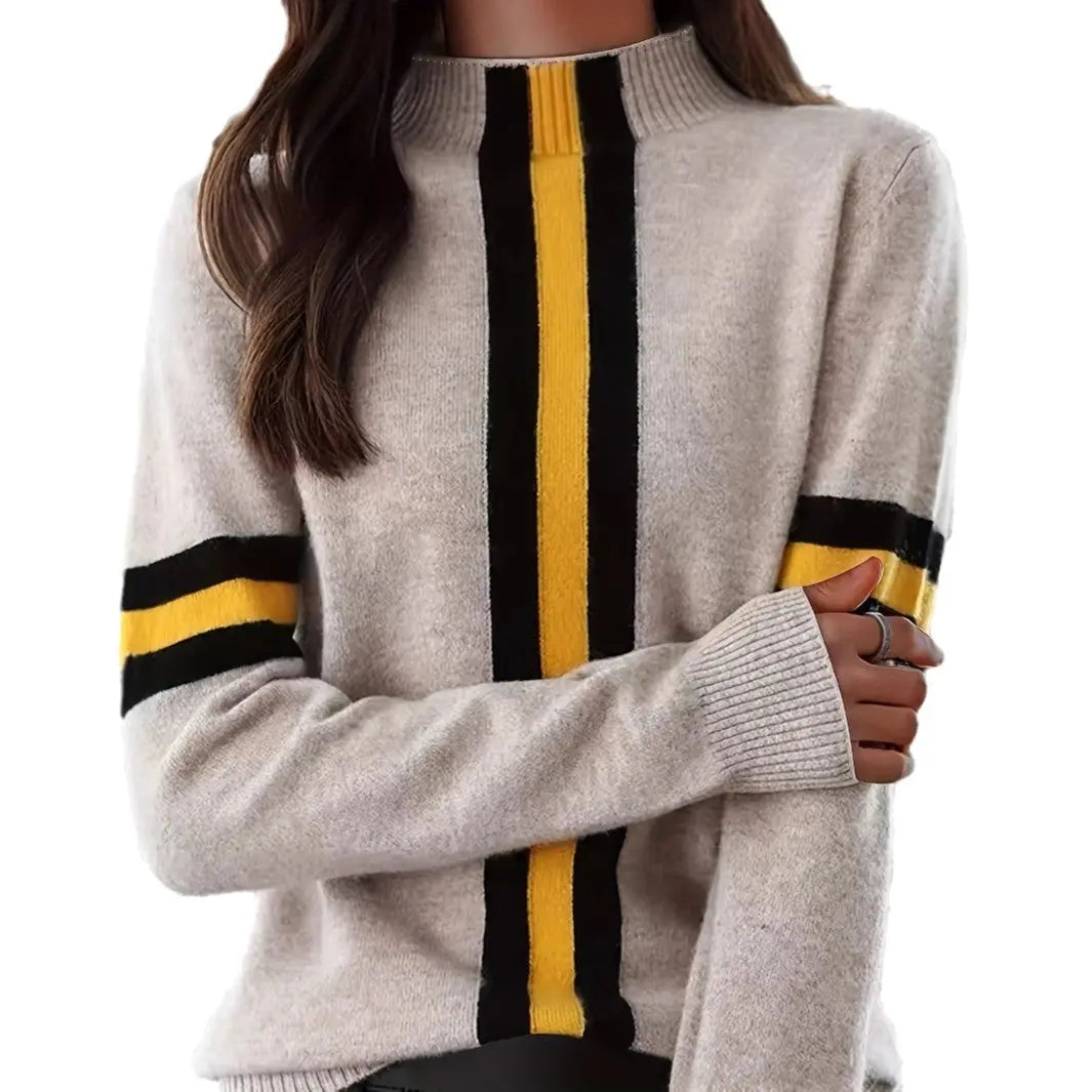 Women's Semi-High Neck Color-Block Elegant Knit Sweater hercurva