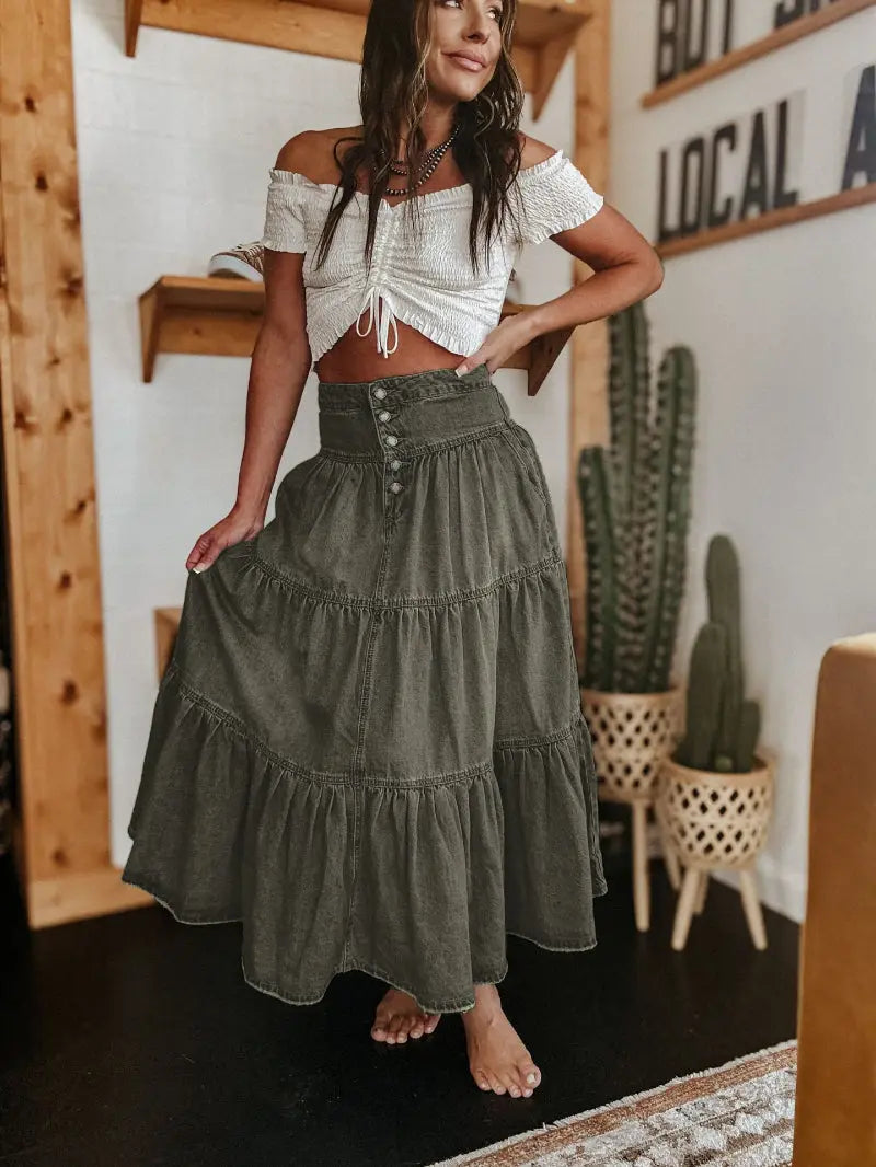 Bohemian A- Line Layered Cake Denim Skirt hercurva