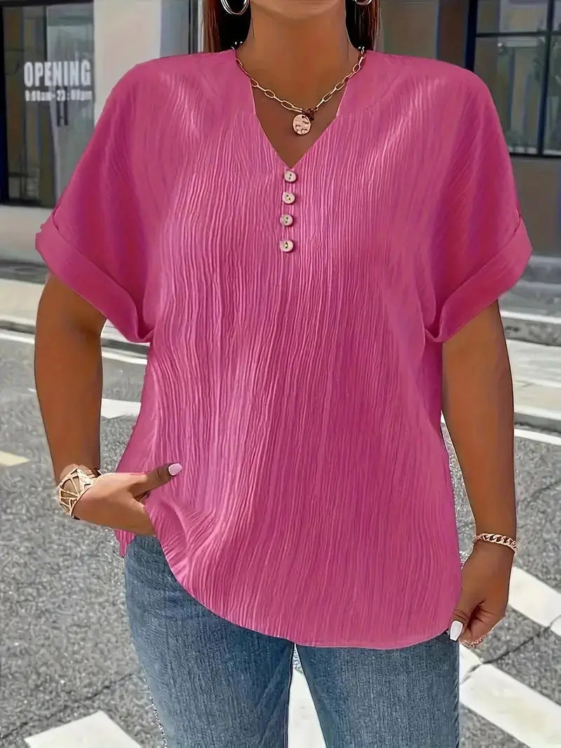 Summer Casual Women's Clothing Small V-neck Short-sleeve Top hercurva