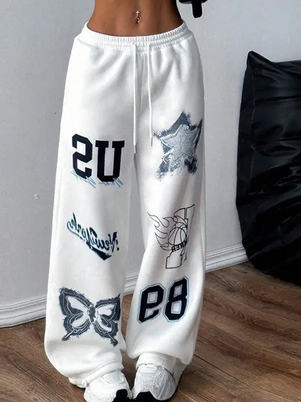 Women's Printed Drawstring Straight Sports Casual Pants hercurva