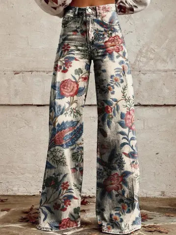 Thin Faux Denim Wide-leg Pants hercurva