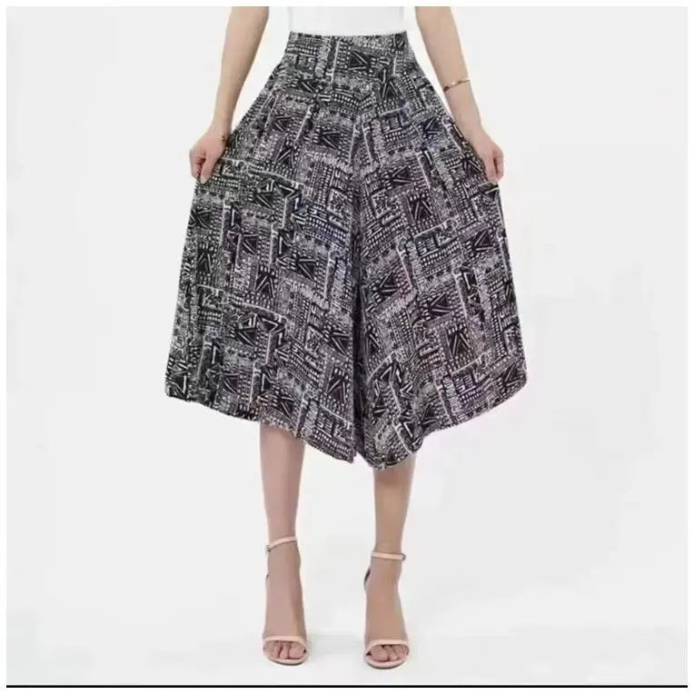 Slim And Casual High Waisted Printed Wide Leg Capris hercurva