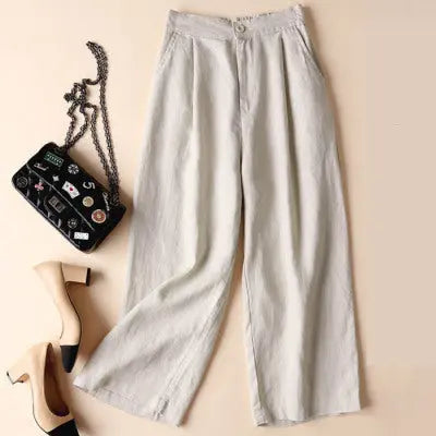 Cotton Linen Women's Wide Leg Thin Casual Pants hercurva