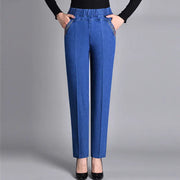Thin Elastic High Waist Denim Straight-leg Trousers hercurva