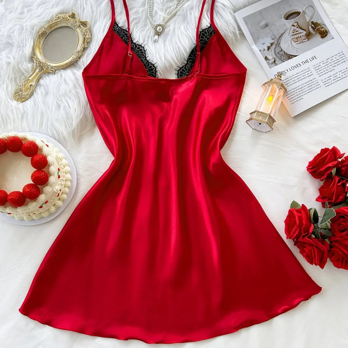 Lace-trimmed Womens Lightweight Springsummer Loungewear Nightdress hercurva