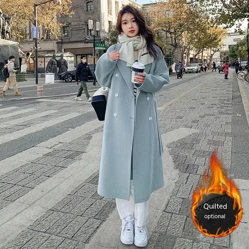 Loose Mid-length Lace-up Woolen Coat Women hercurva