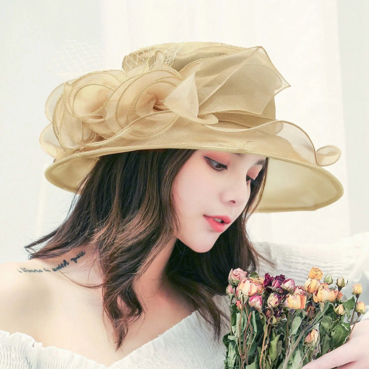 Women's Sun Hat Mesh Bowler Hat Organza Summer Sun Hat hercurva