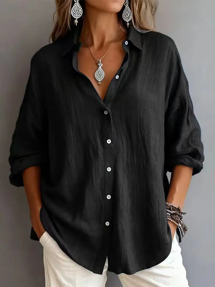 Fashionable Solid-color Long-sleeve Lapel Cardigan Shirt hercurva