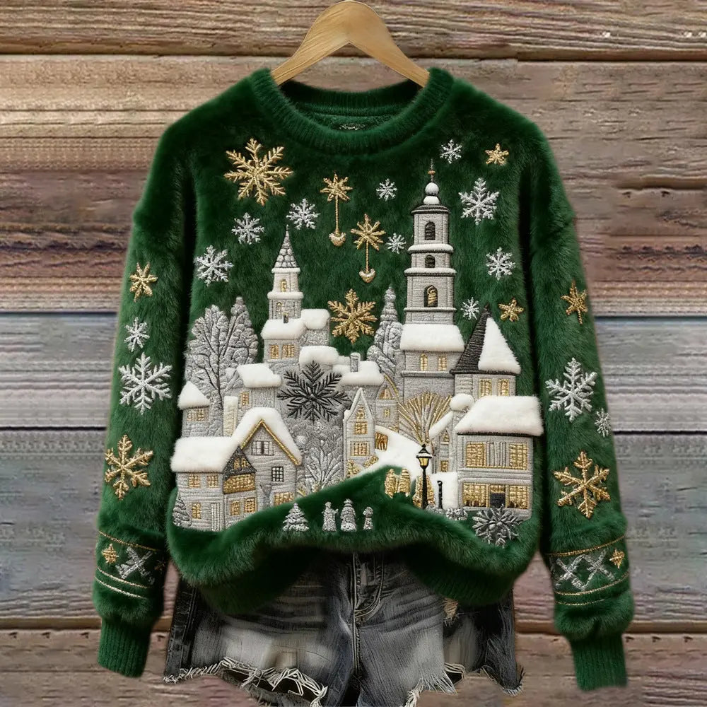 Women's Christmas Crew-neck Patterned Top hercurva