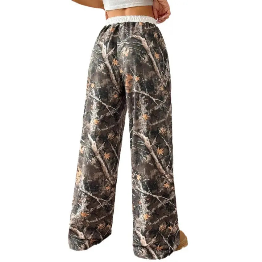 Women's Fashion Casual Elastic Waist Tight Camouflage Printing Mop Pants hercurva