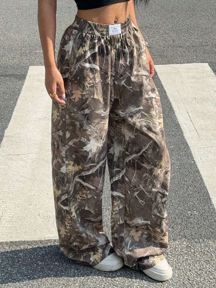Leopard Print Floral Print Casual Jumpsuit Wide Leg Loose hercurva