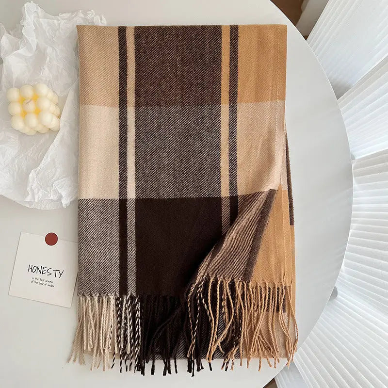 Women's All-match Cashmere Plaid Tassel Thickened Warm Shawl Scarf hercurva